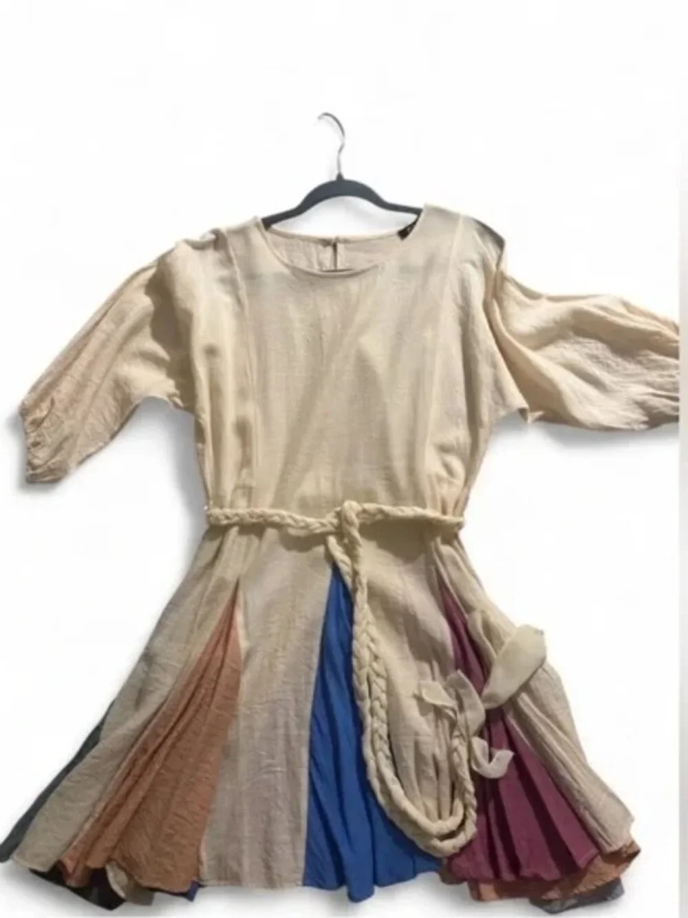 ODDI Rainbow Colorblock Panel Belted Swing Mini Dress - Picture 11 of 11
